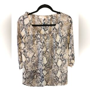 LOFT Snake Print Blouse in Cream,Gray, Blue SZ Medium Petite